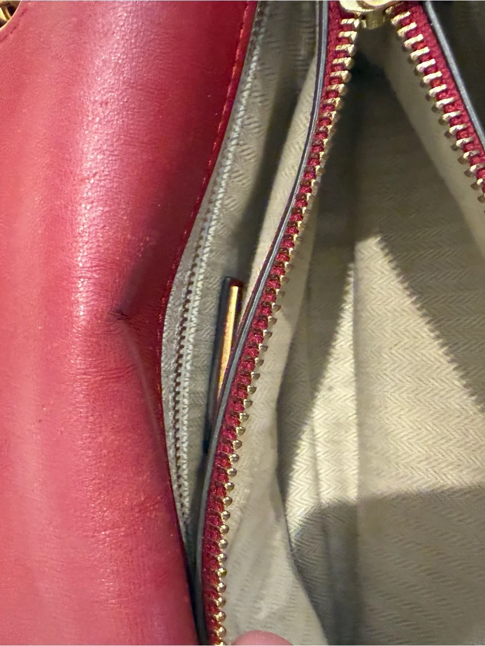 Tory Burch Full Size Quilted Chevron Shoulder Bag in Wine Red with Gold Hardware